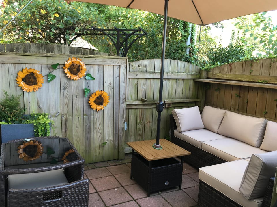 Patio out the back door and leading to the parking spot through the back gate.