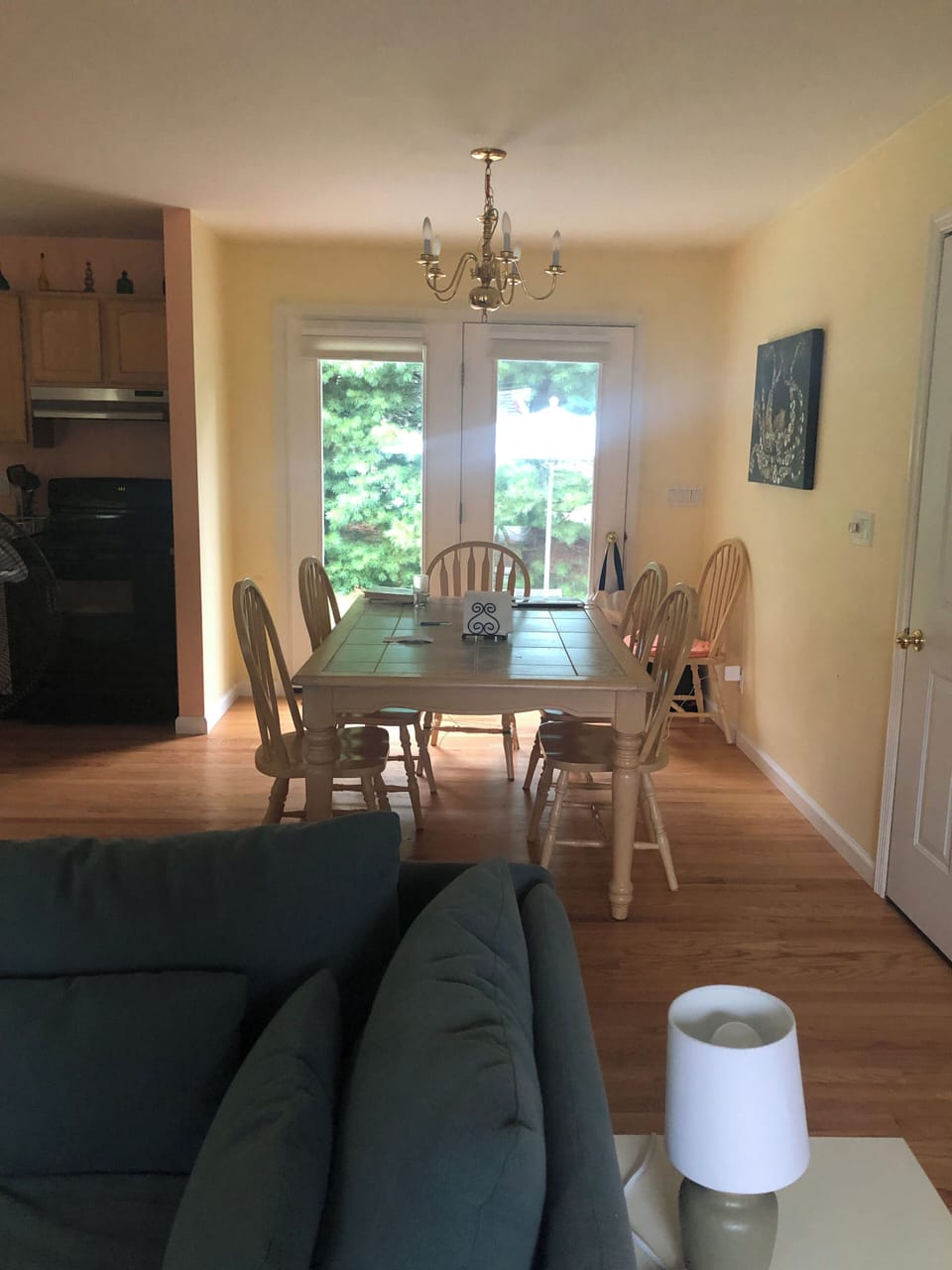 View from living room to dining area.  Those glass doors lead to patio and yard