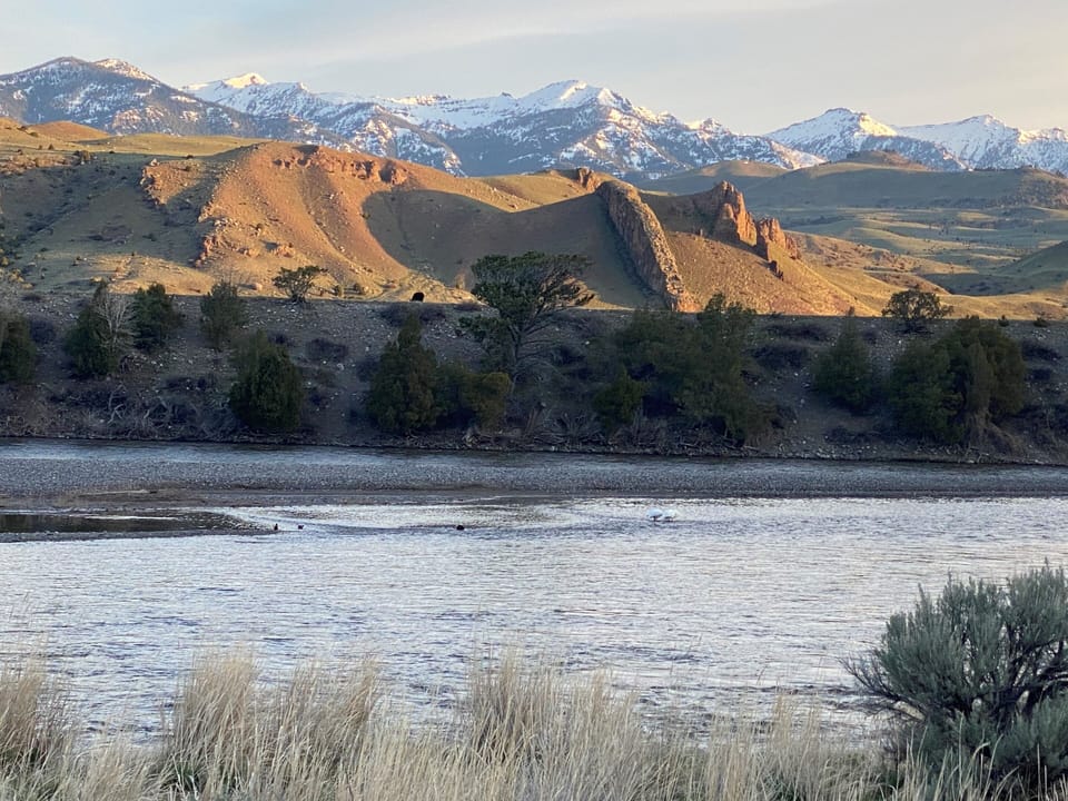 Snowcapped mountains in the spring.