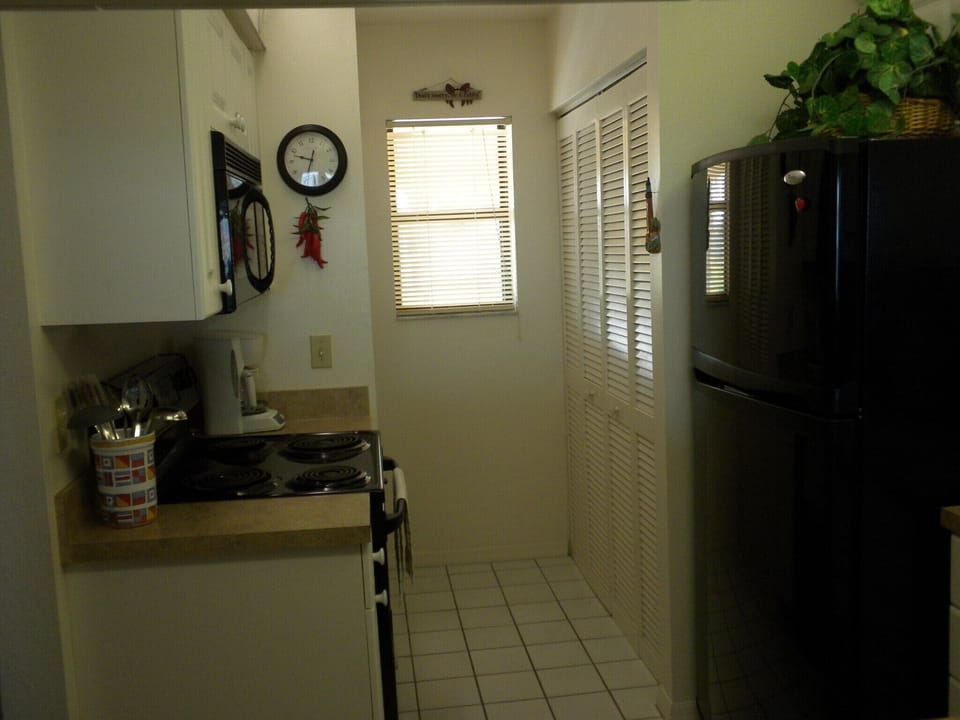 Fully stocked kitchen.