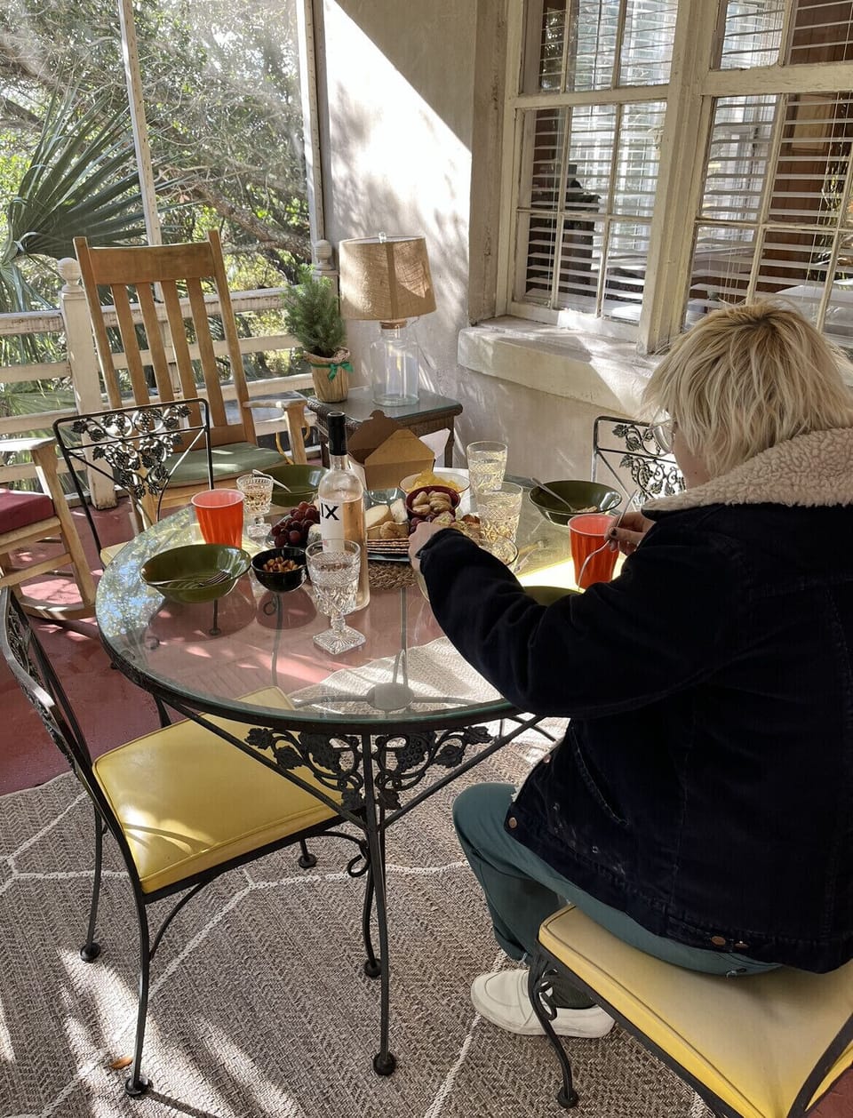 Enjoying lunch on the screened in porch 