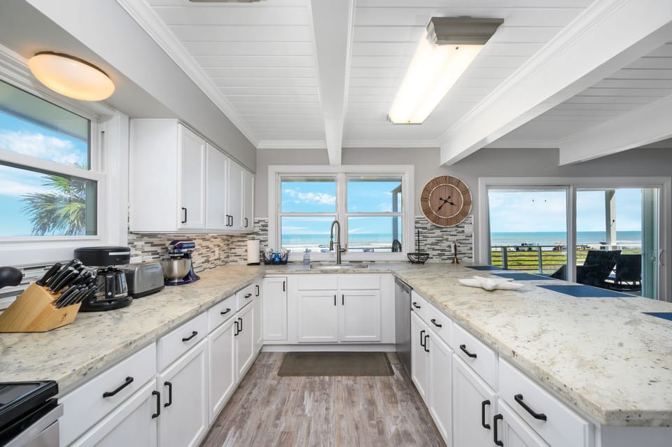 Remodeled kitchen with incredible ocean views. Amazing views while making meals.