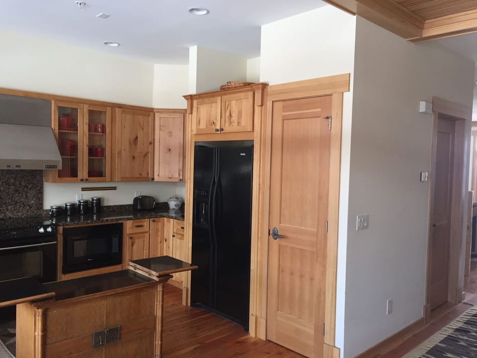 View of kitchen from dining area.
