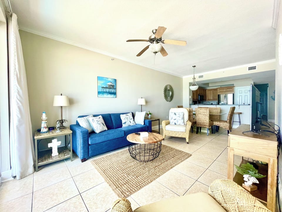 Condo is beautifully decorated with a new sofa with a pullout queen bed.