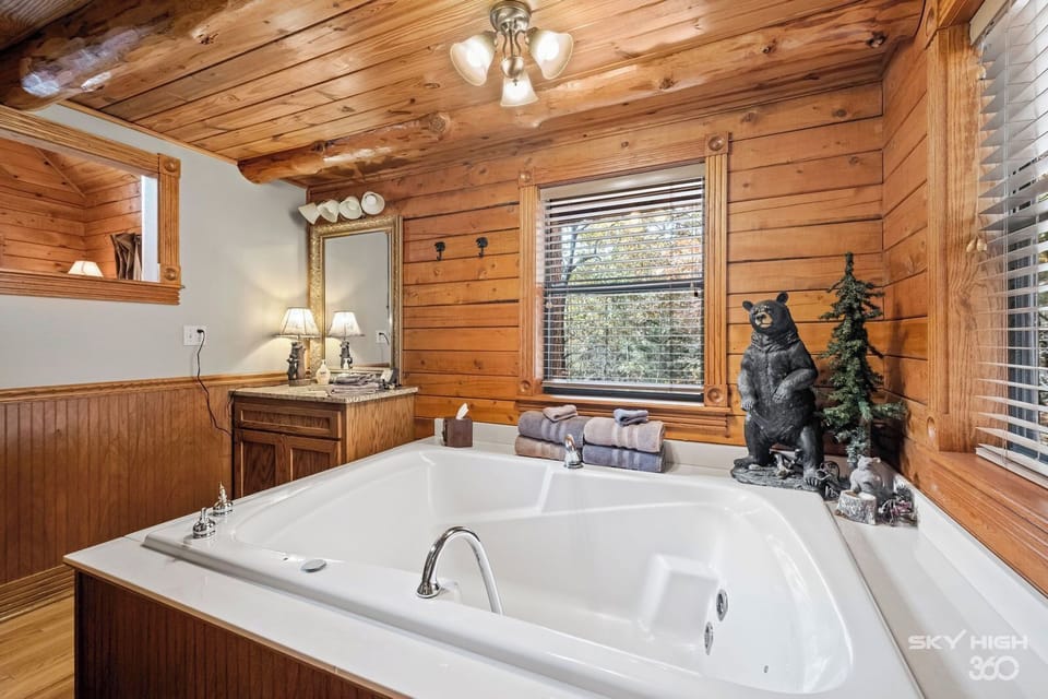 Sliding barn doors that open for a wooded view, or closed for privacy.