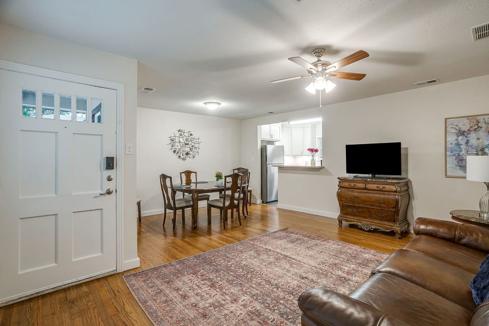 View of kitchen and dining area from the living area