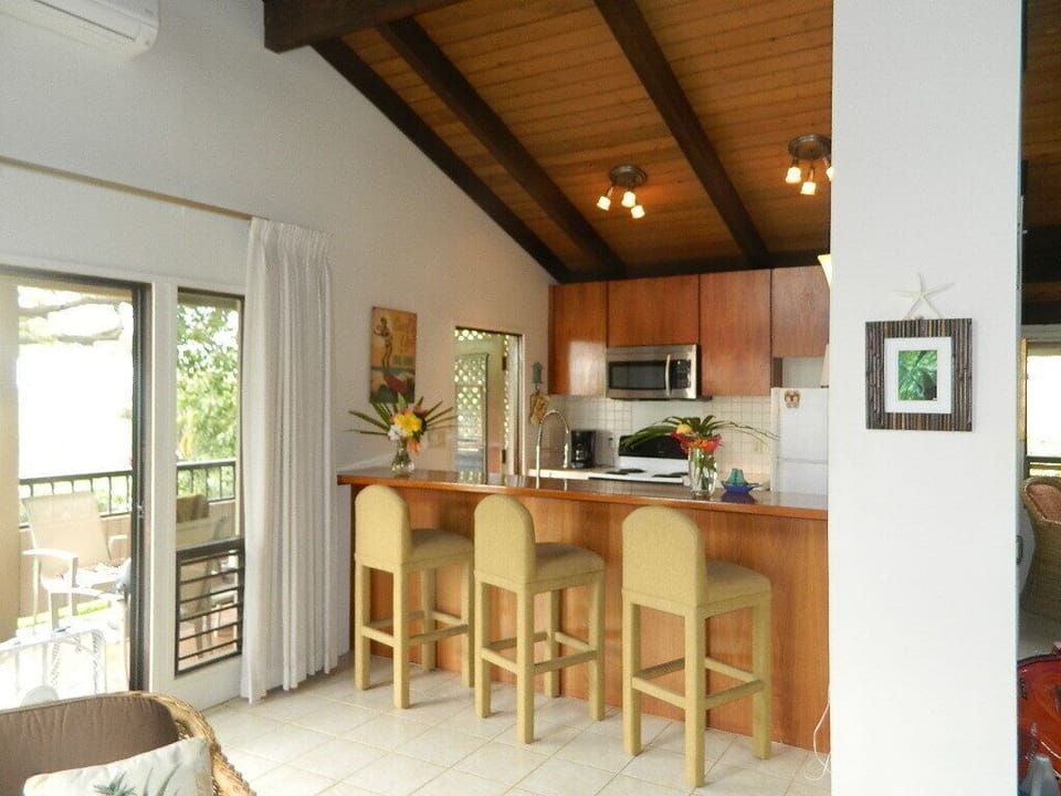 view from living room into kitchen