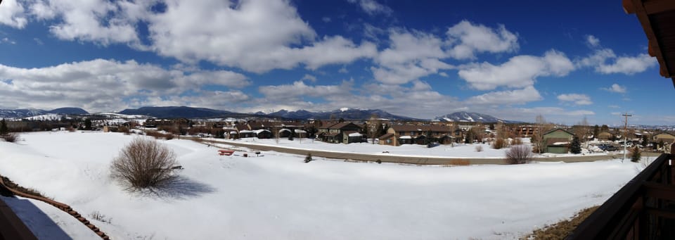 View from balcony; ski resort on left and Byers peak in center