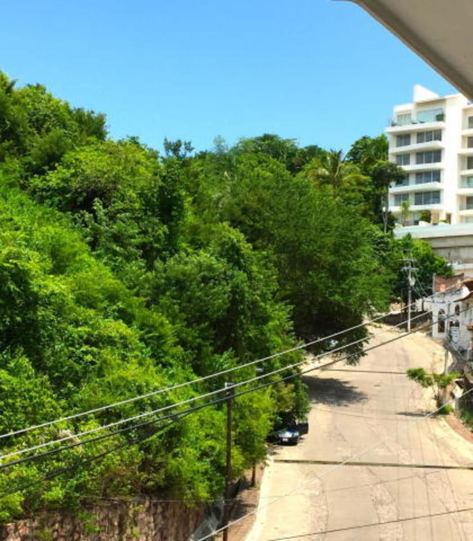 View up the street.