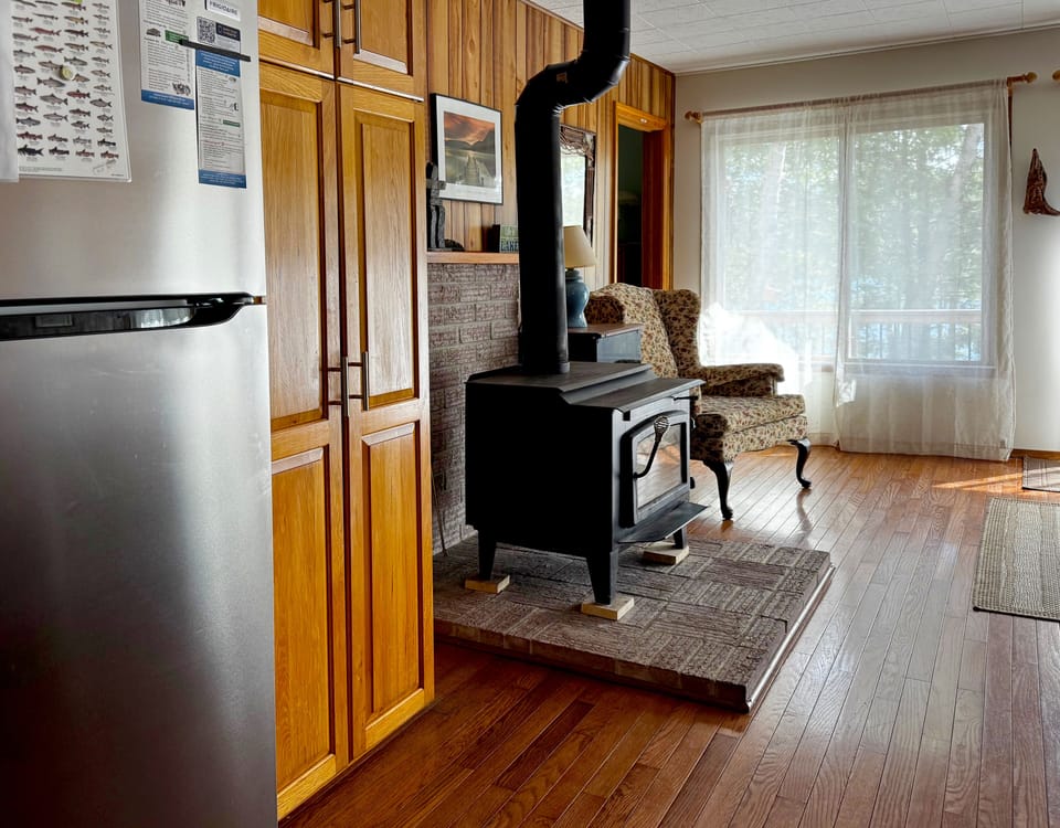 view from kitchen into open living area