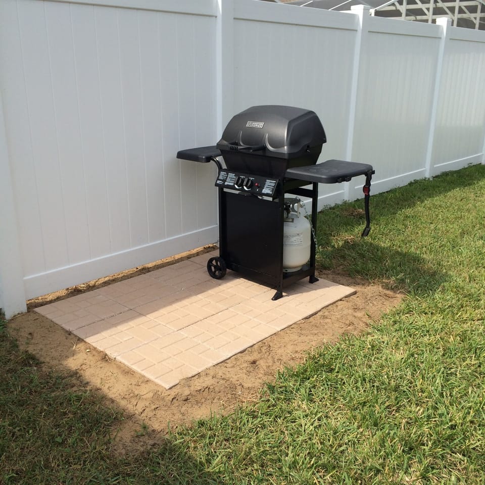 Grilling area in private patio area. 