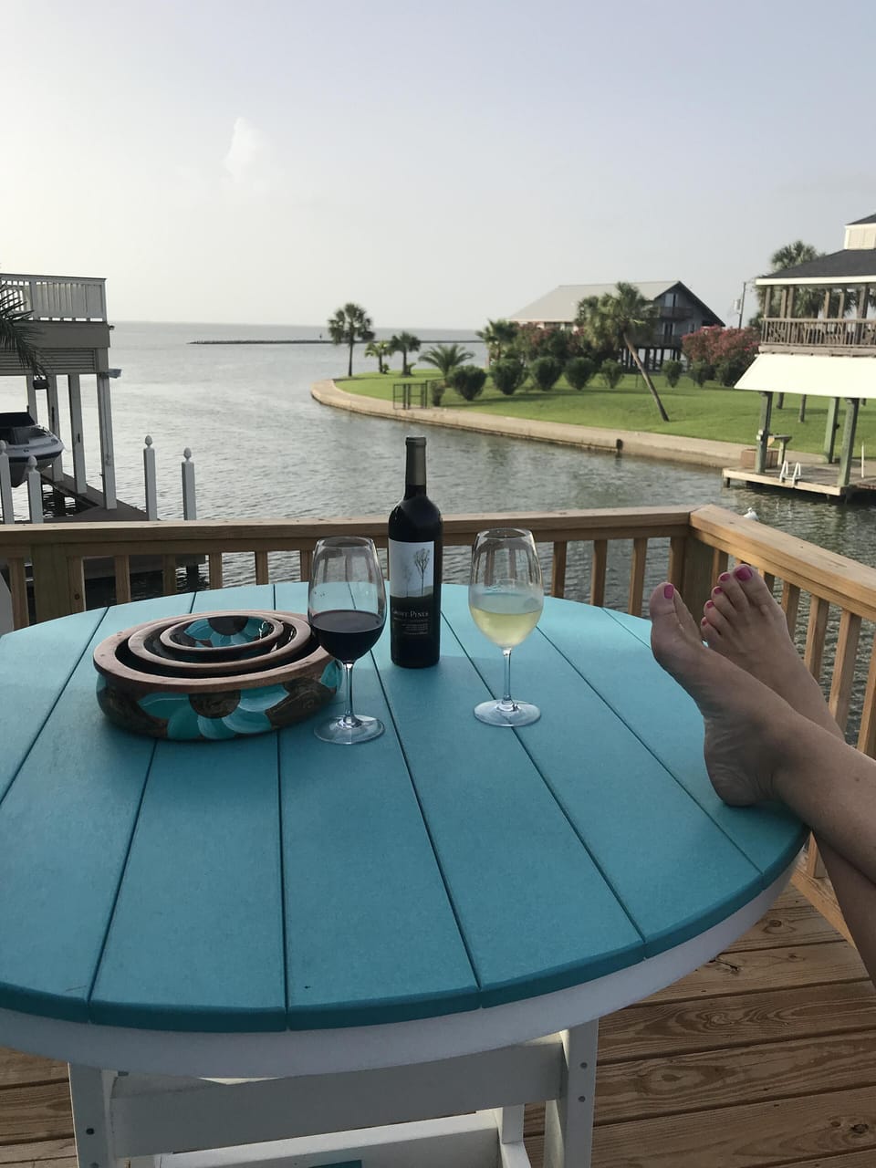 Happy hour awaits with a beautiful view of the bay  