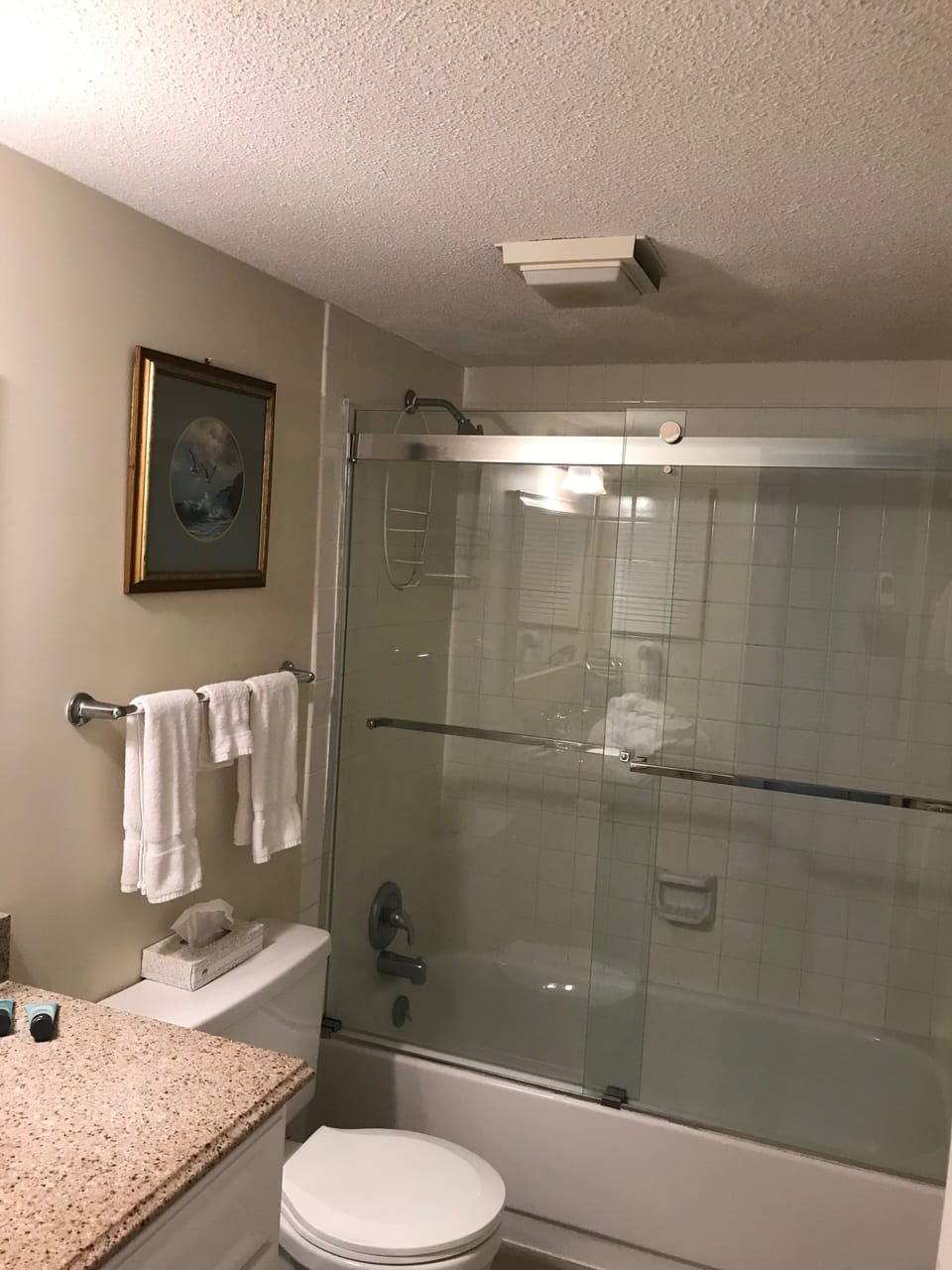 New heavy-duty sliding doors on shower. Full bathroom-