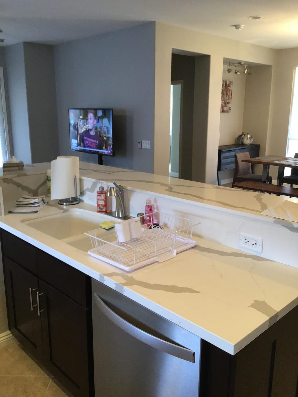 Open and spacious floor plan for the living room, dining room, and kitchen