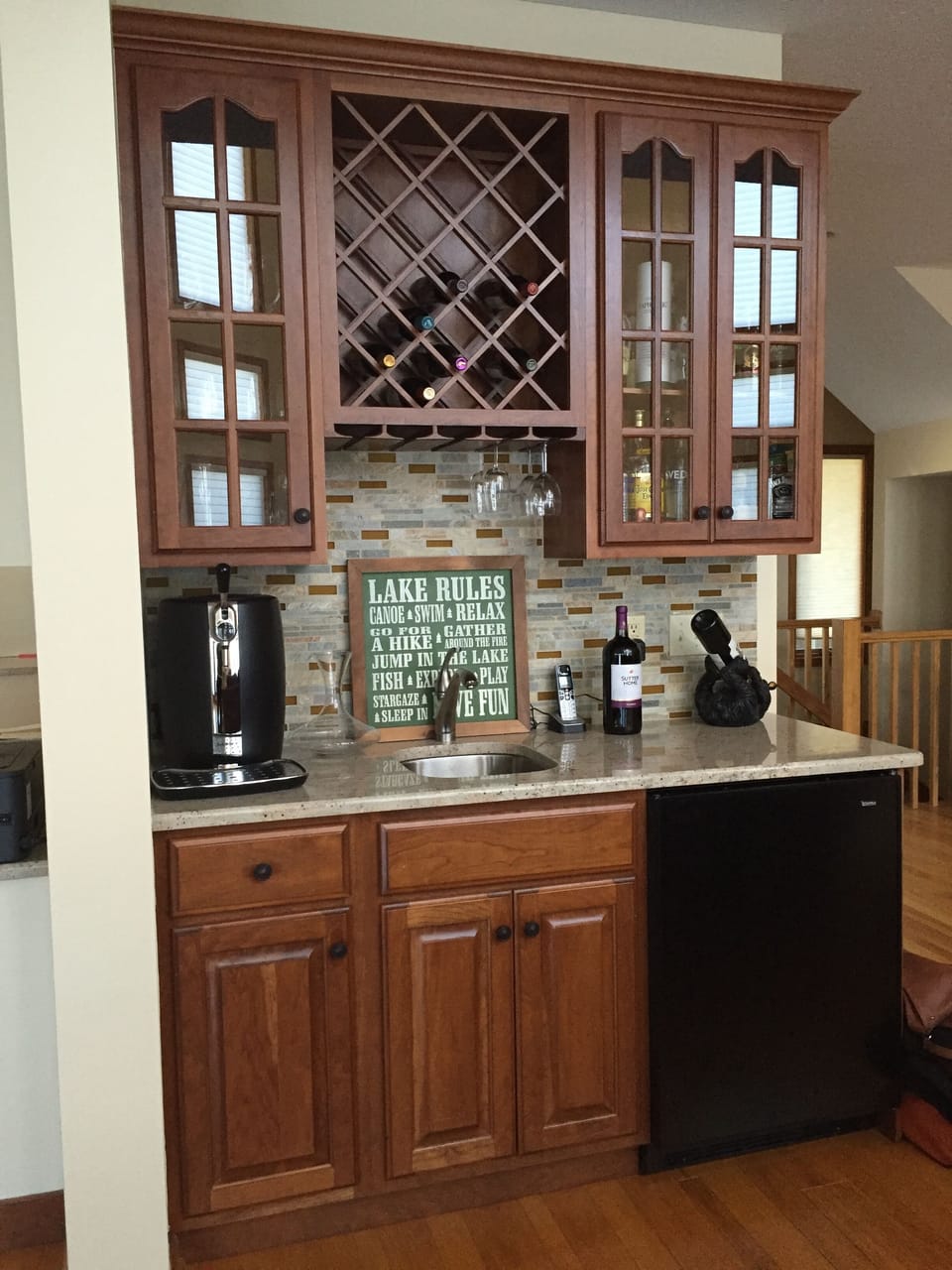 Bar next to main living room area is great for entertaining