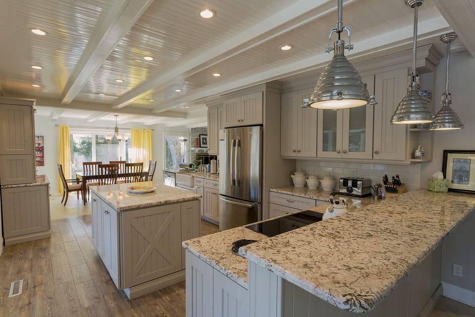 Marble counter tops with bar for 3. 