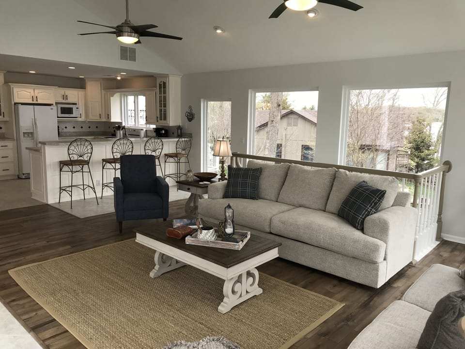 family room and kitchen