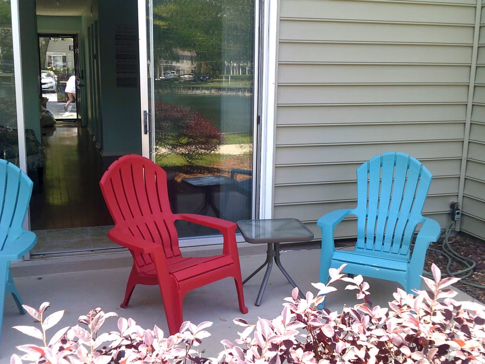 Relax on the patio, overlooking the pond