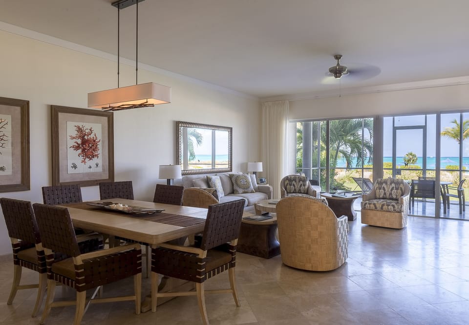 Oceanfront 2500 Square Foot condo has open concept dining and living spaces...