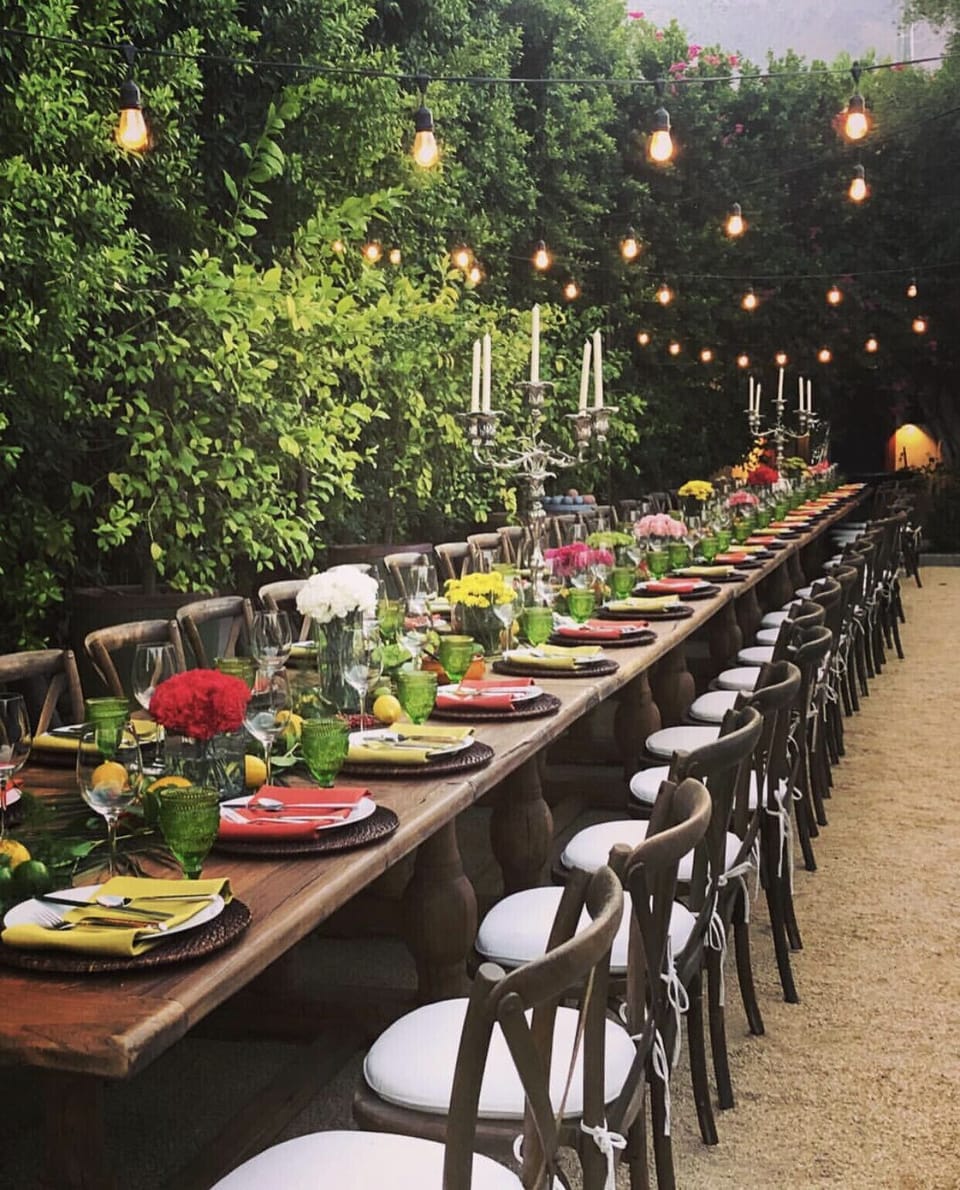 Bocce court dinner set up for a celebration 