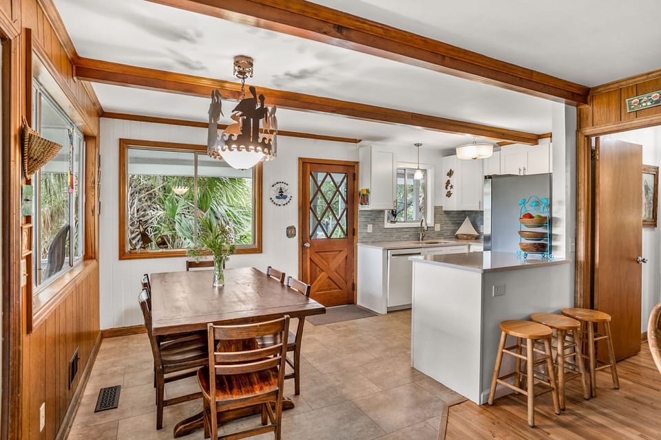 View from living room into kitchen.
