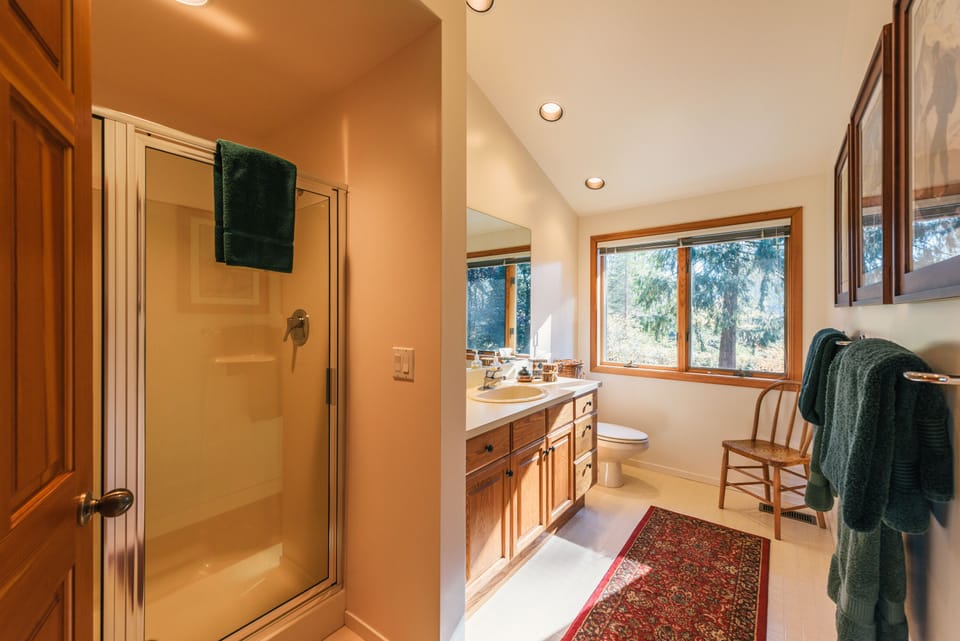 Upstairs bathroom with a shower.