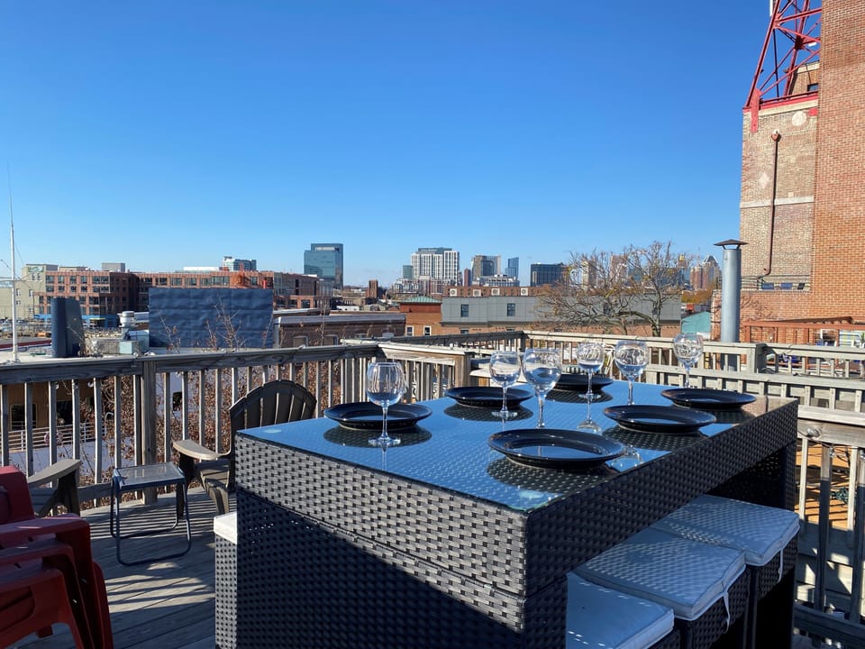 Dinner and a view!  Rooftop deck with table for six plus extra seating