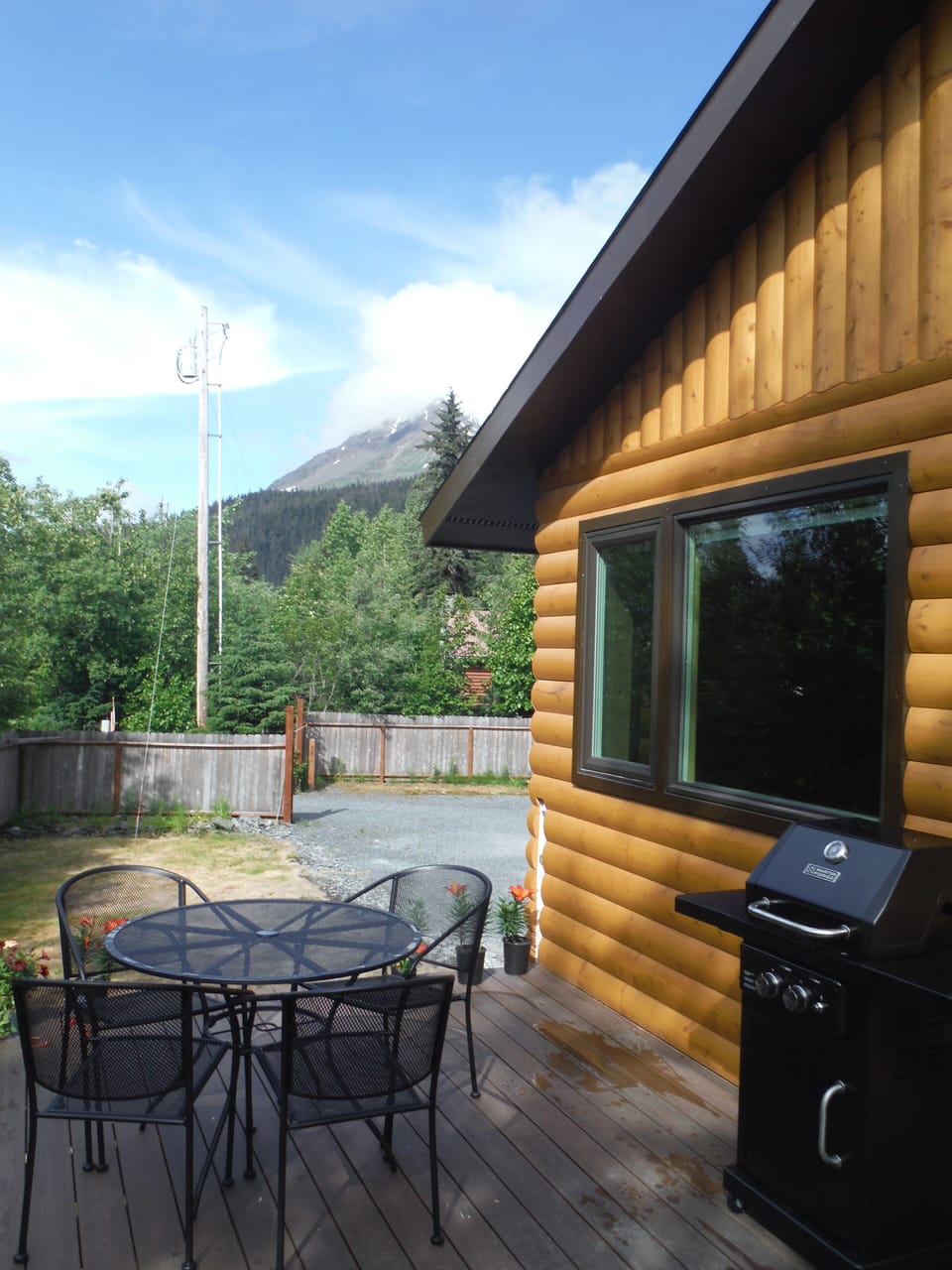 Deck with gas grill and beautiful mountain views