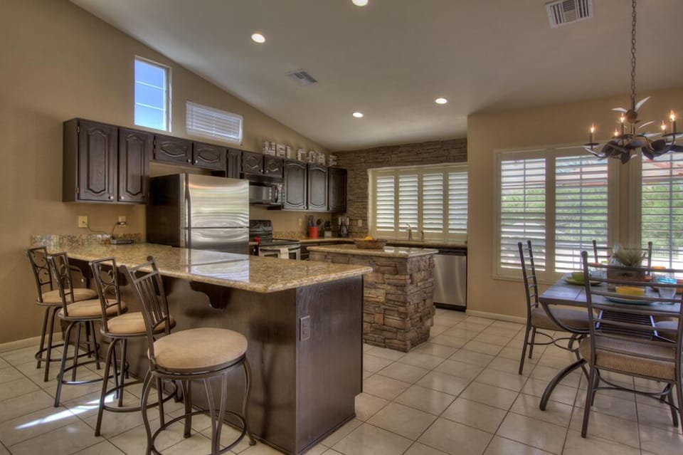 Includes indoor and outdoor plates, bowls glasses, utensils, ice maker