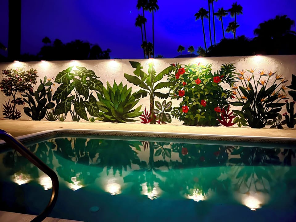 Lighted  pool mural, with 9,000 foot  Mt. San Jacinto Range.