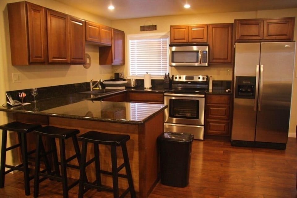 Fully stocked brand new kitchen.