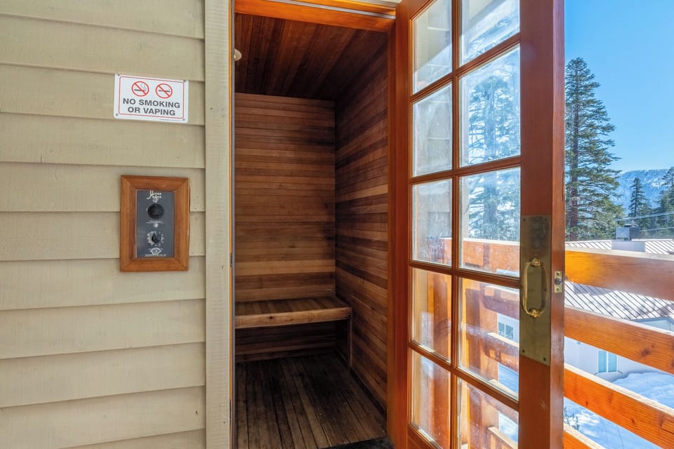 Shared sauna on the back balcony—perfect for warming up after a day on the mountain.