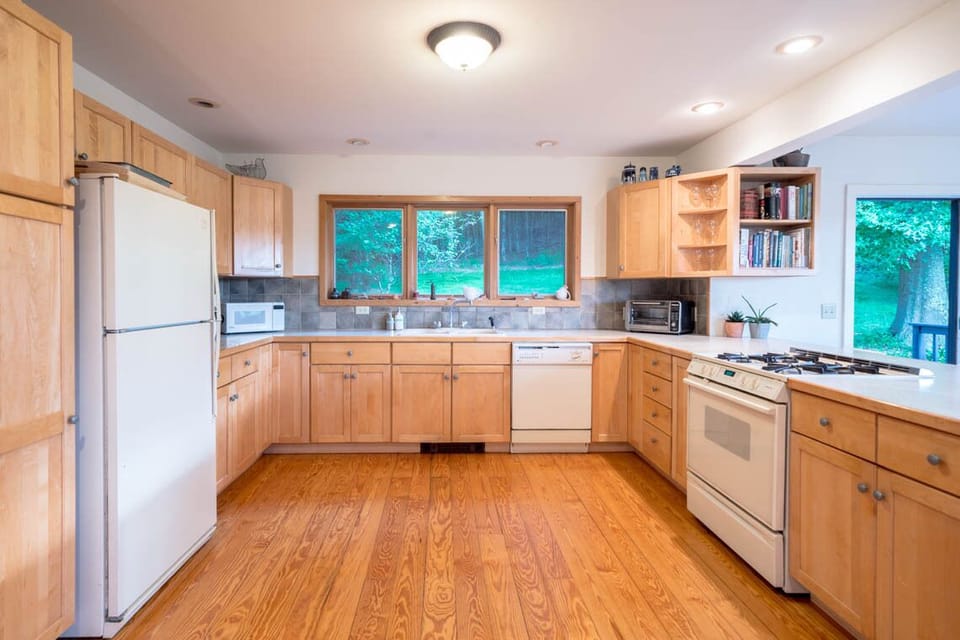Kitchen is stocked with everything you could need, and glorious views.