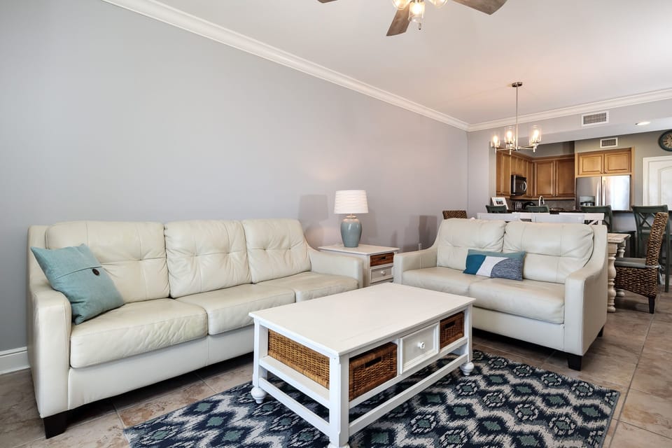 Spacious living room with a NEW Queen pull out 