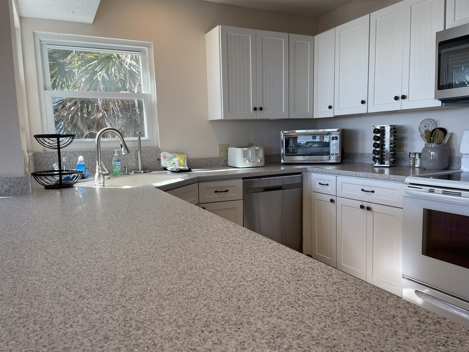 Large, fully equipped kitchen.  Plenty of cookware, dishes and glasses.