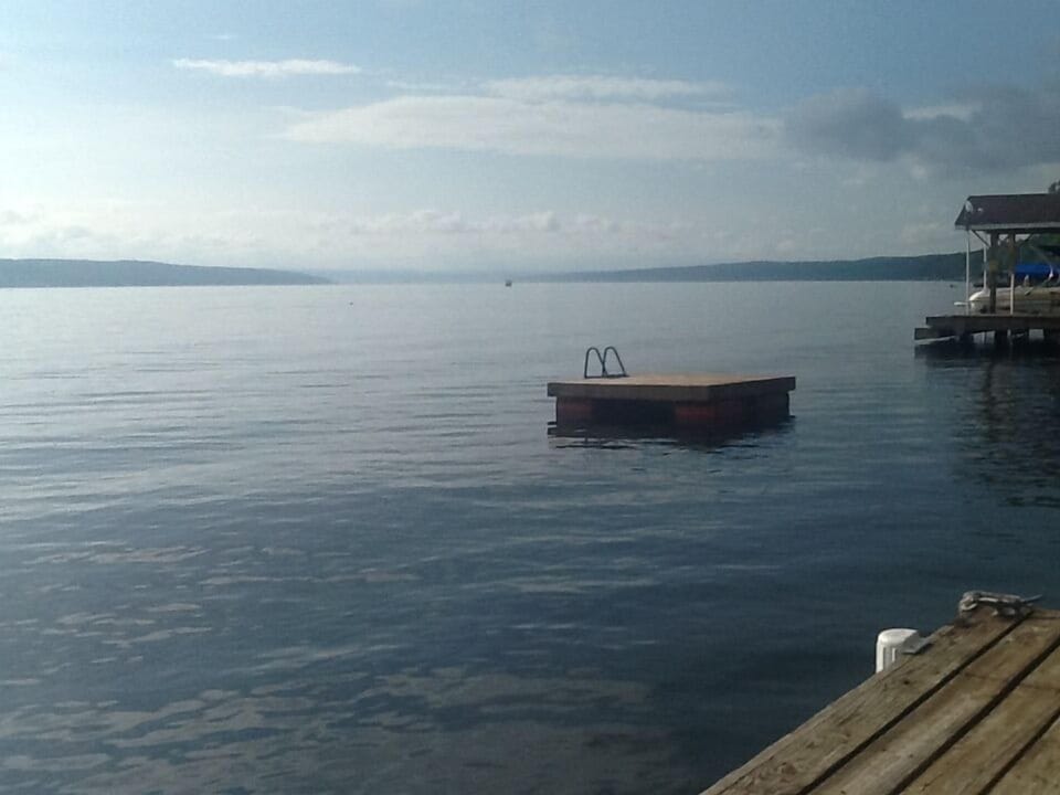 Calm morning with swimming raft