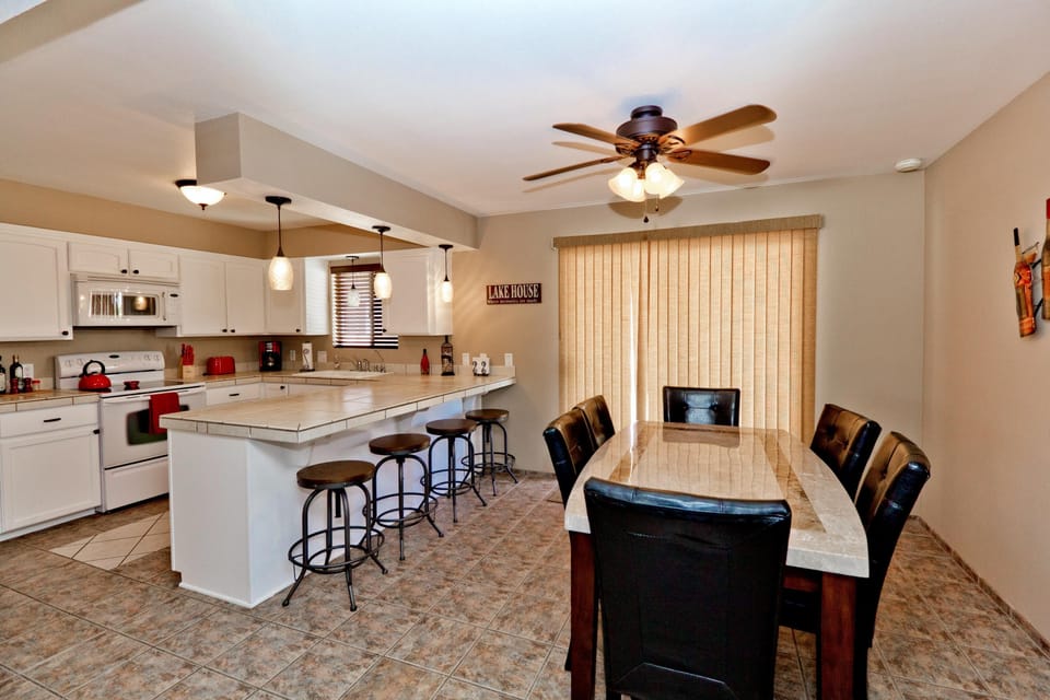 Dining Area with large bar & bar stools