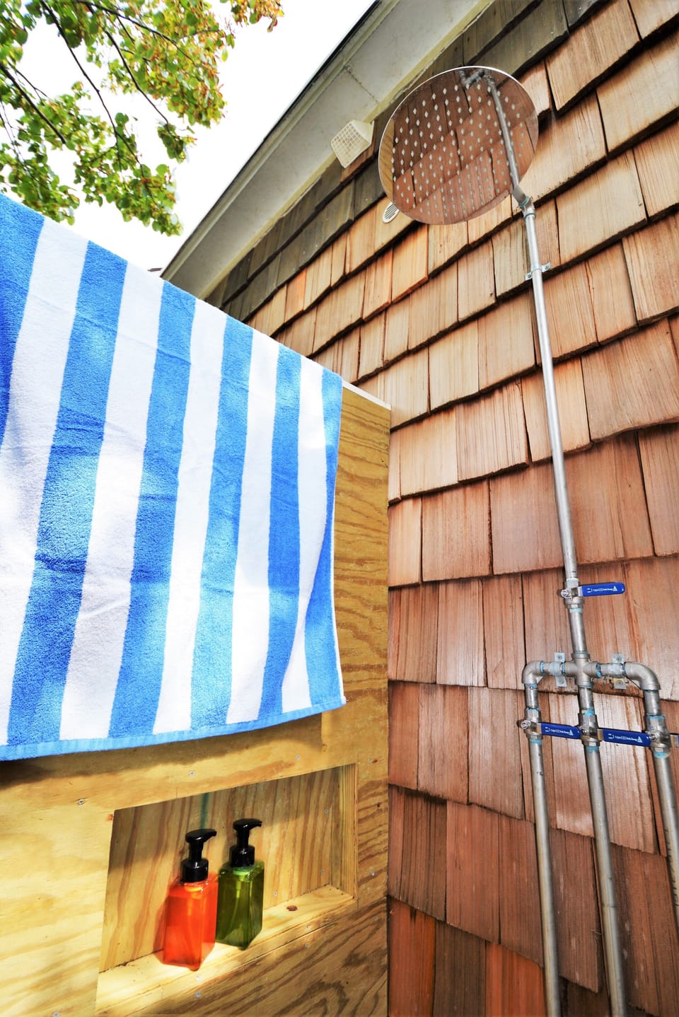 Outdoor shower with luxurious rainfall shower head