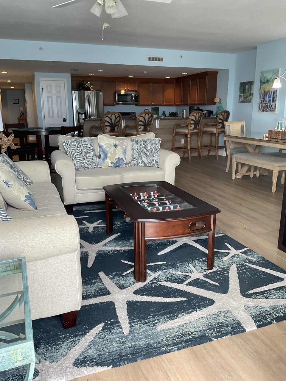 Spacious living area
Foosball coffee table