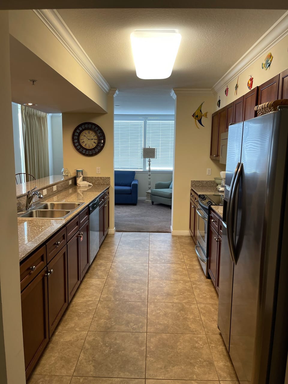 Spacious kitchen that overlooks living room