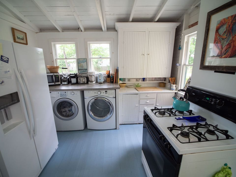 Large fridge and easy access to the washer and dryer. 