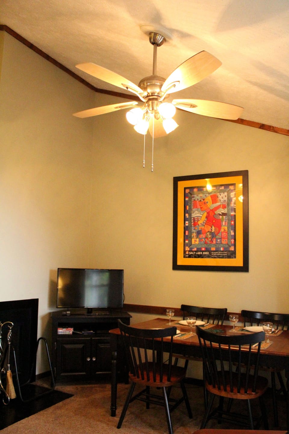 Dining area comfortably seats six.