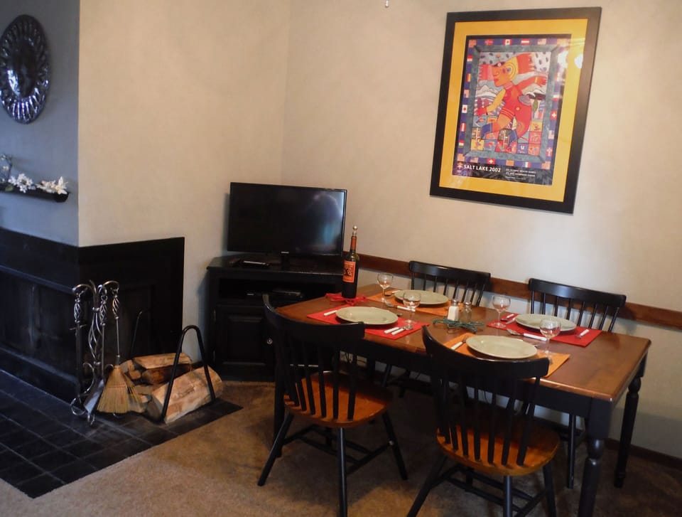 Wood burning fireplace off the dining area.  Wood is provided.