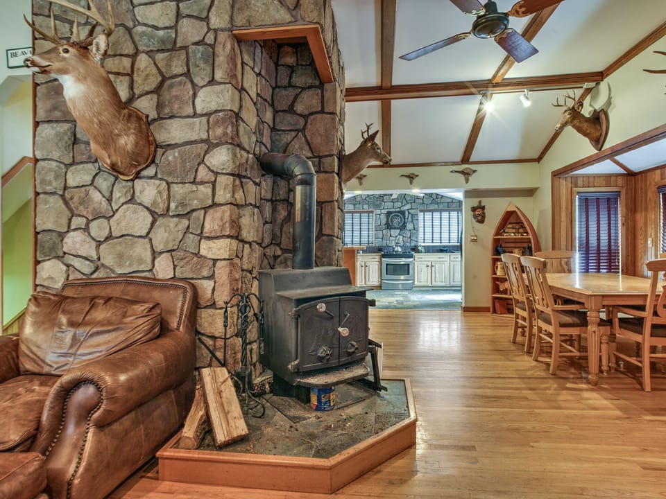 one of two cast iron wood burning stoves
