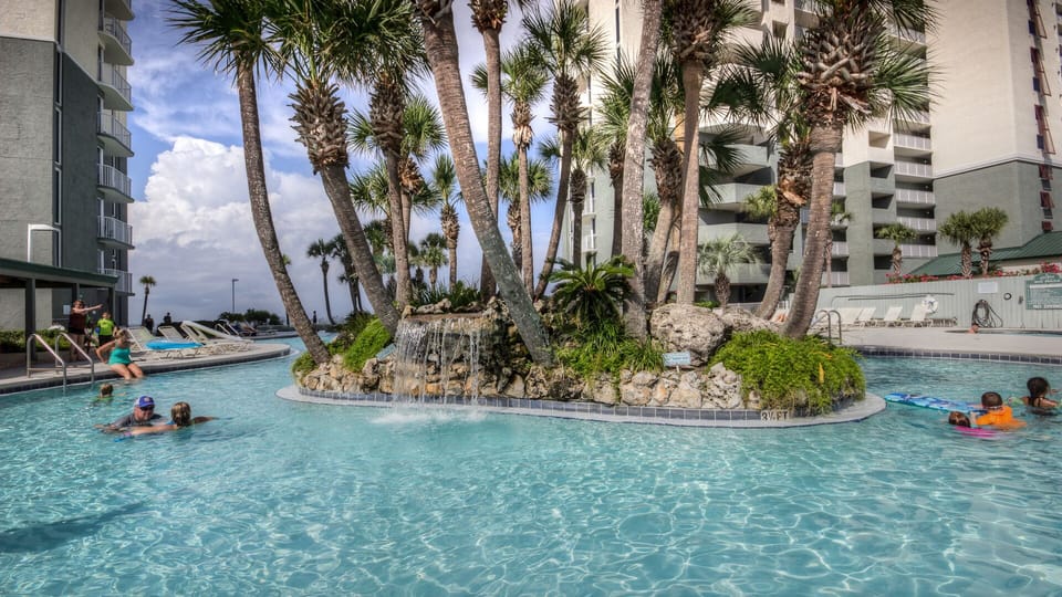 Lagoon pool waterfall.