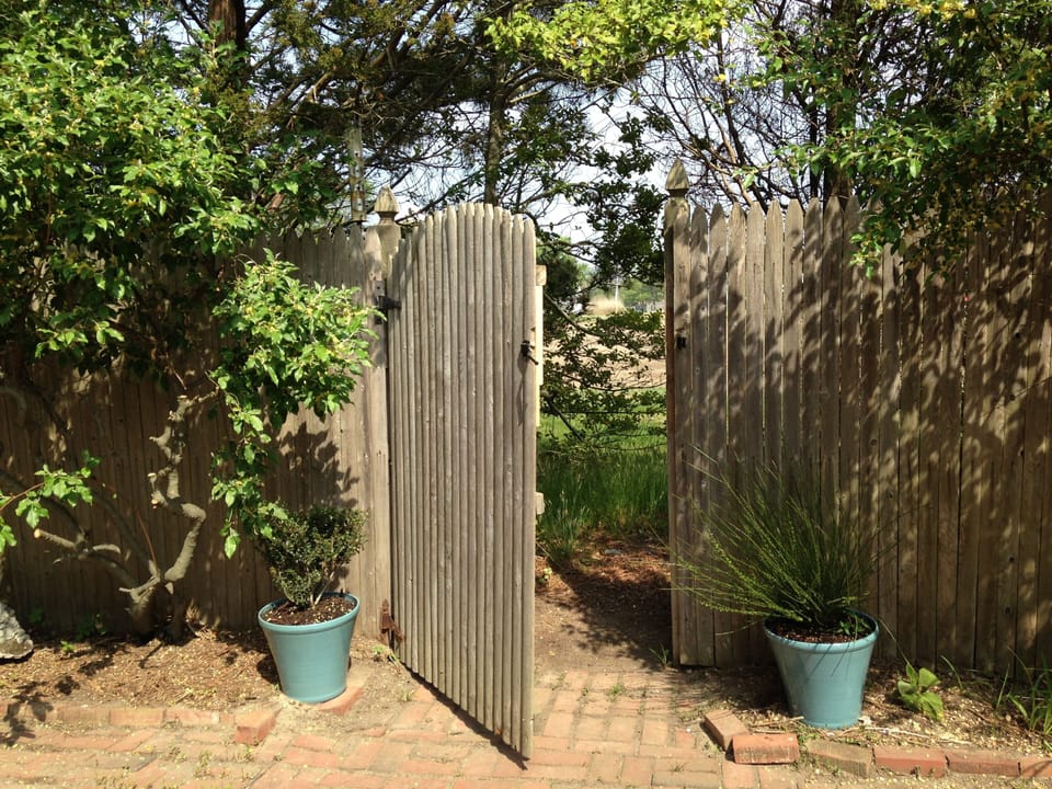 Gate to town field and to pathway to beach