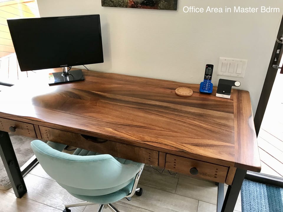 Great home for work trips. Large monitor, cables inc., power supply, secure wifi