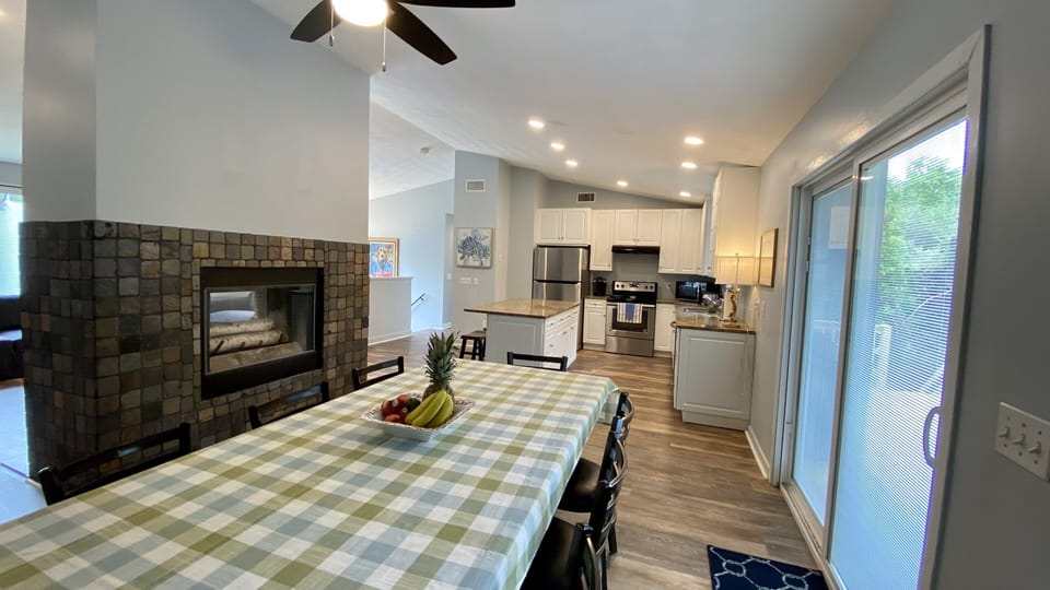 Dining room with sliding doors to the deck 