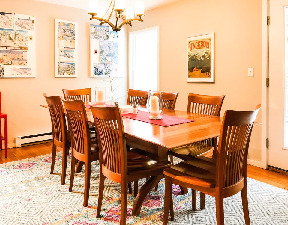 The dining room that seats 10 comfortably