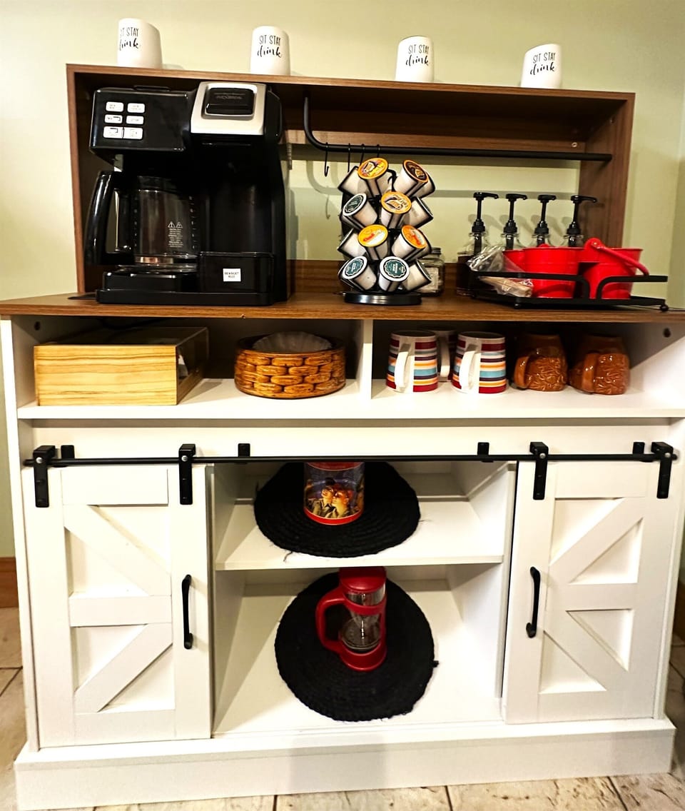 Sip your wake up beverage on the deck under the forest canopy